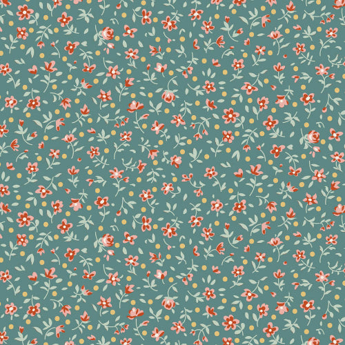 Bomull - Tilda- Mae blomster - Teal