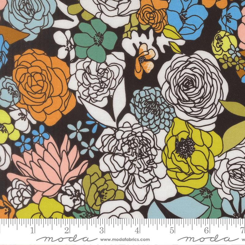 Bomull - True To Hue Love Dove - Blomster svart