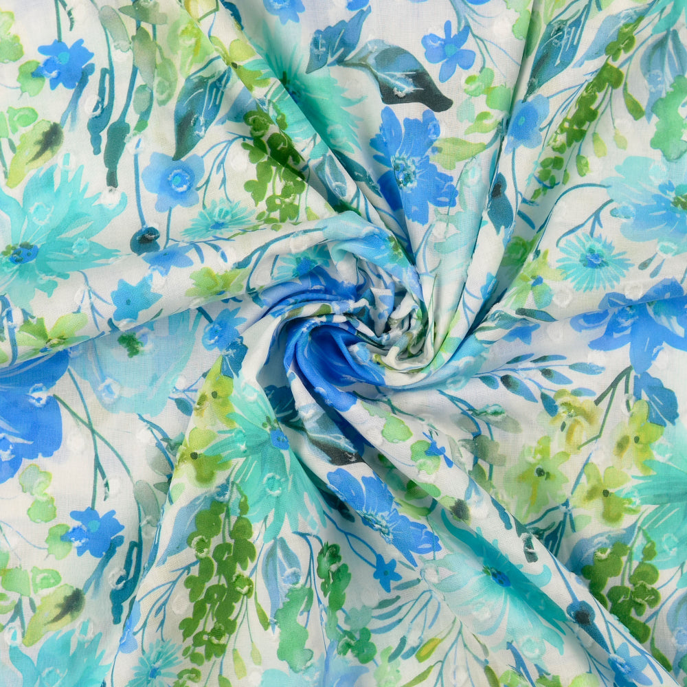 Bomull Voile - Blå blomster