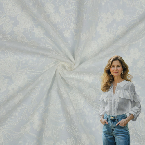 Bomull Voile - Broderi Blomster