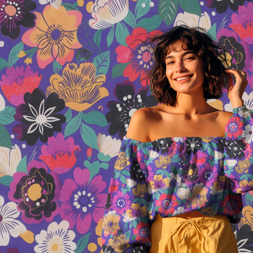 Bomull Voile - Digital Blomster