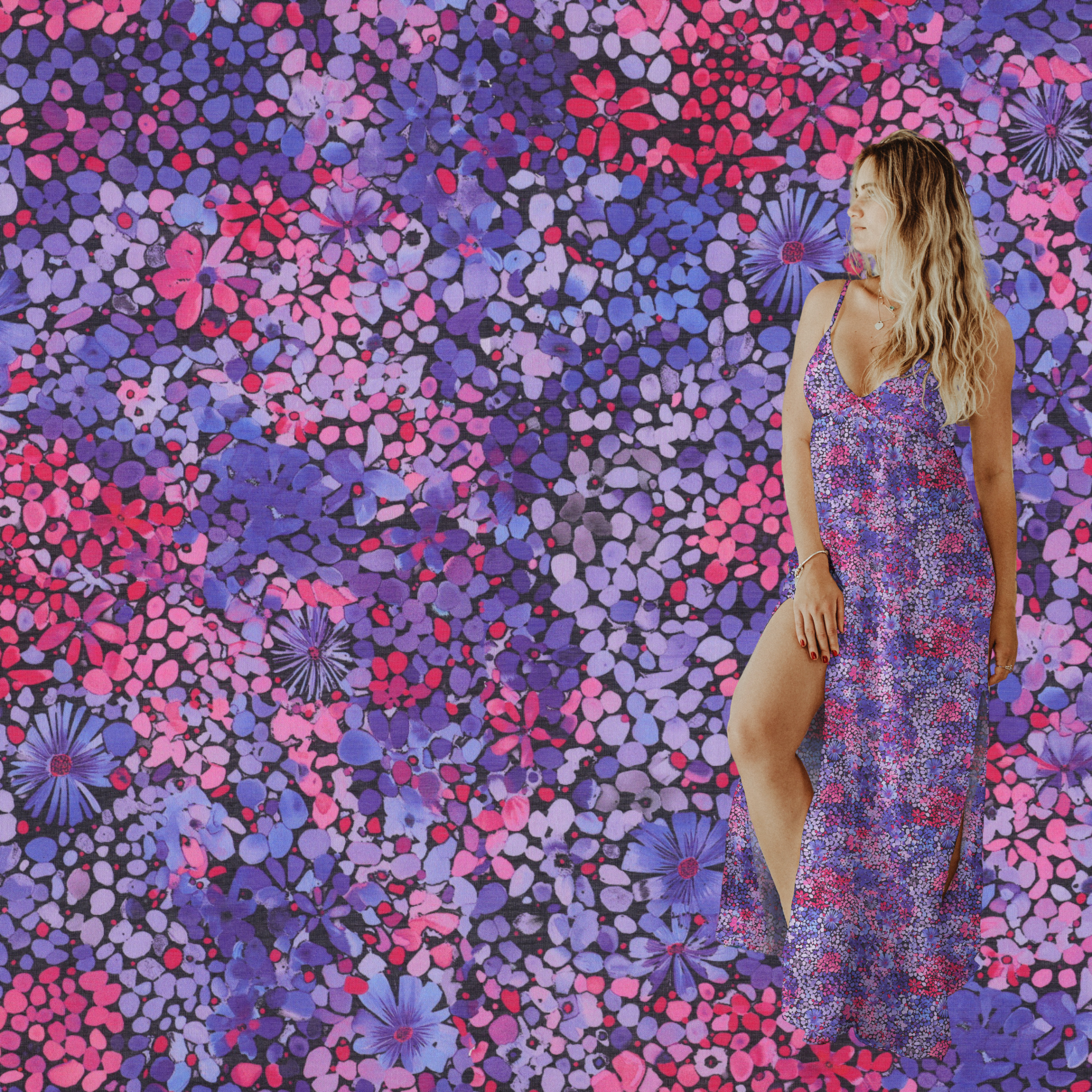 Bomull Voile - Digital Blomster, Lilla