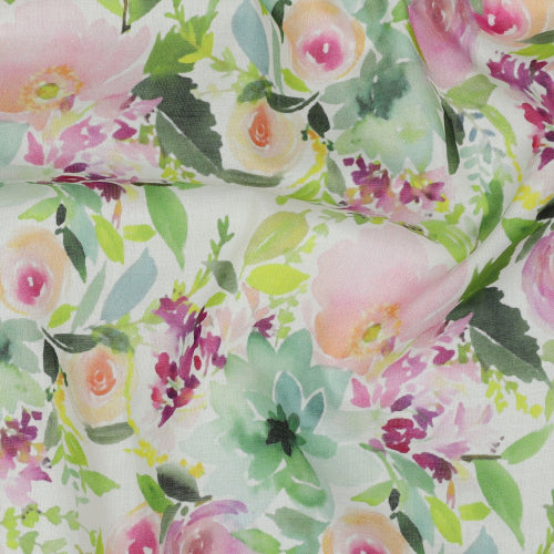 Bomull Voile - Digital Blomster grønn og rosa