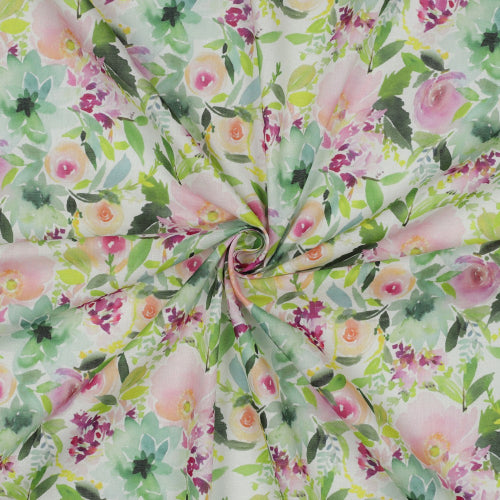 Bomull Voile - Digital Blomster grønn og rosa