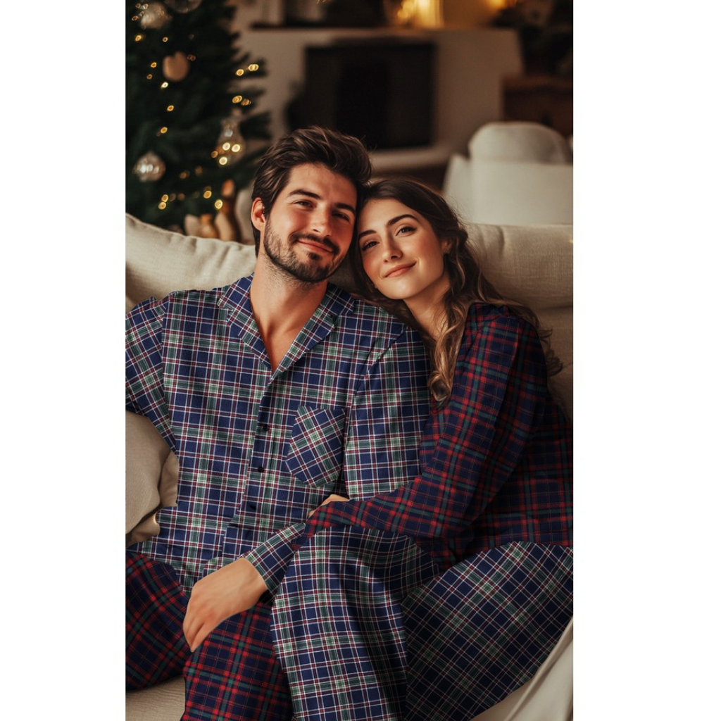 Bomullsflanell - Rutete Navy Blå