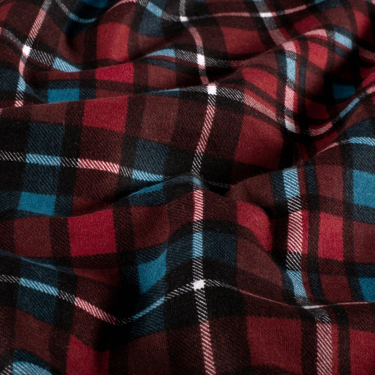 Bomullsflanell - Rutete Rød og turkis