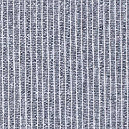 Chambray Lin Bomull - Striper, Mørk Blå