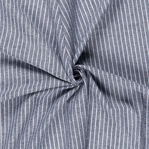 Chambray Lin Bomull - Striper, Mørk Blå