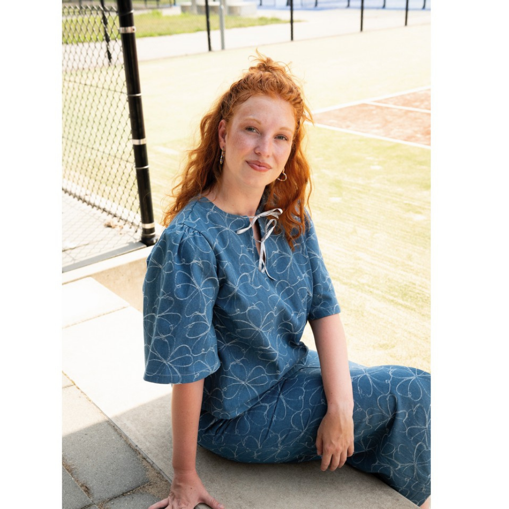 Denim Jacquard - Blomster, Blå