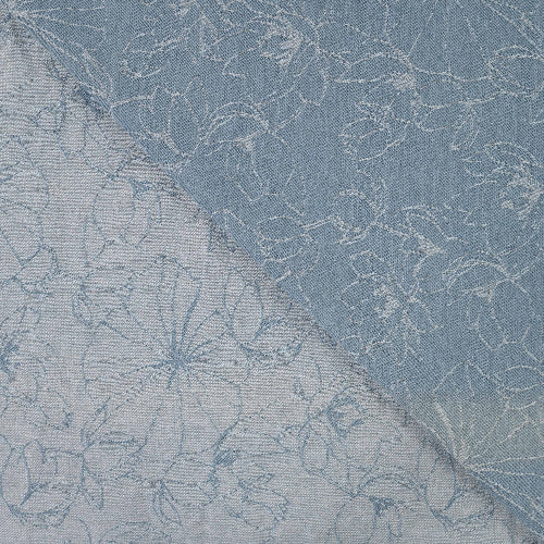 Denim Jacquard - Blomster, Lys Blå