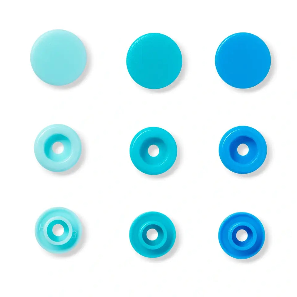 Prym Love – Trykknapper Snaps turkis og blå Plast 12,4mm