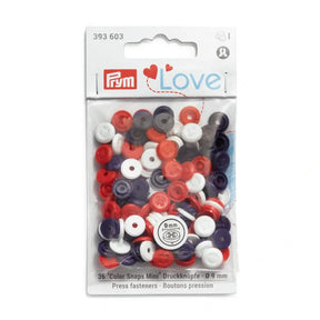 Prym Love – Trykknapper Snaps mini rød blå hvit
