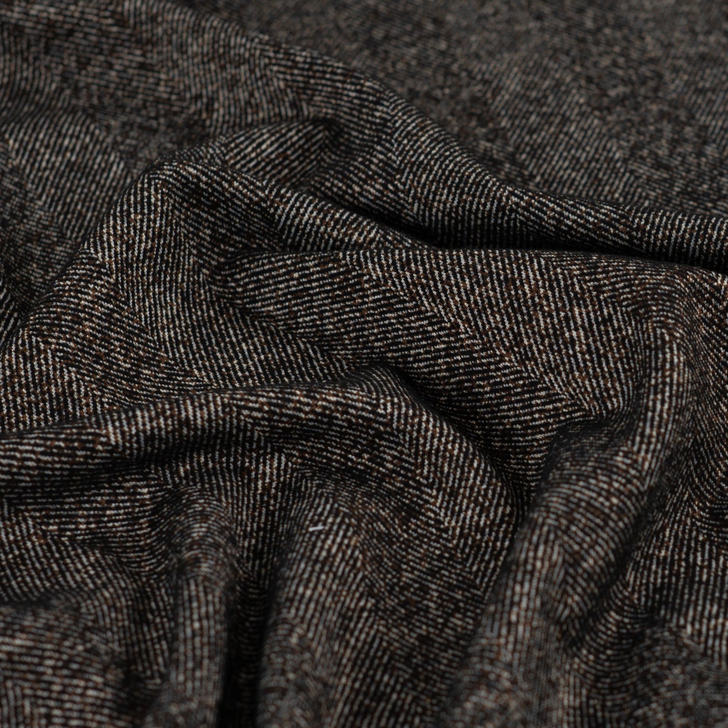 Fiskebeinsmønster Børstet Jacquard -stretch - mørk brun