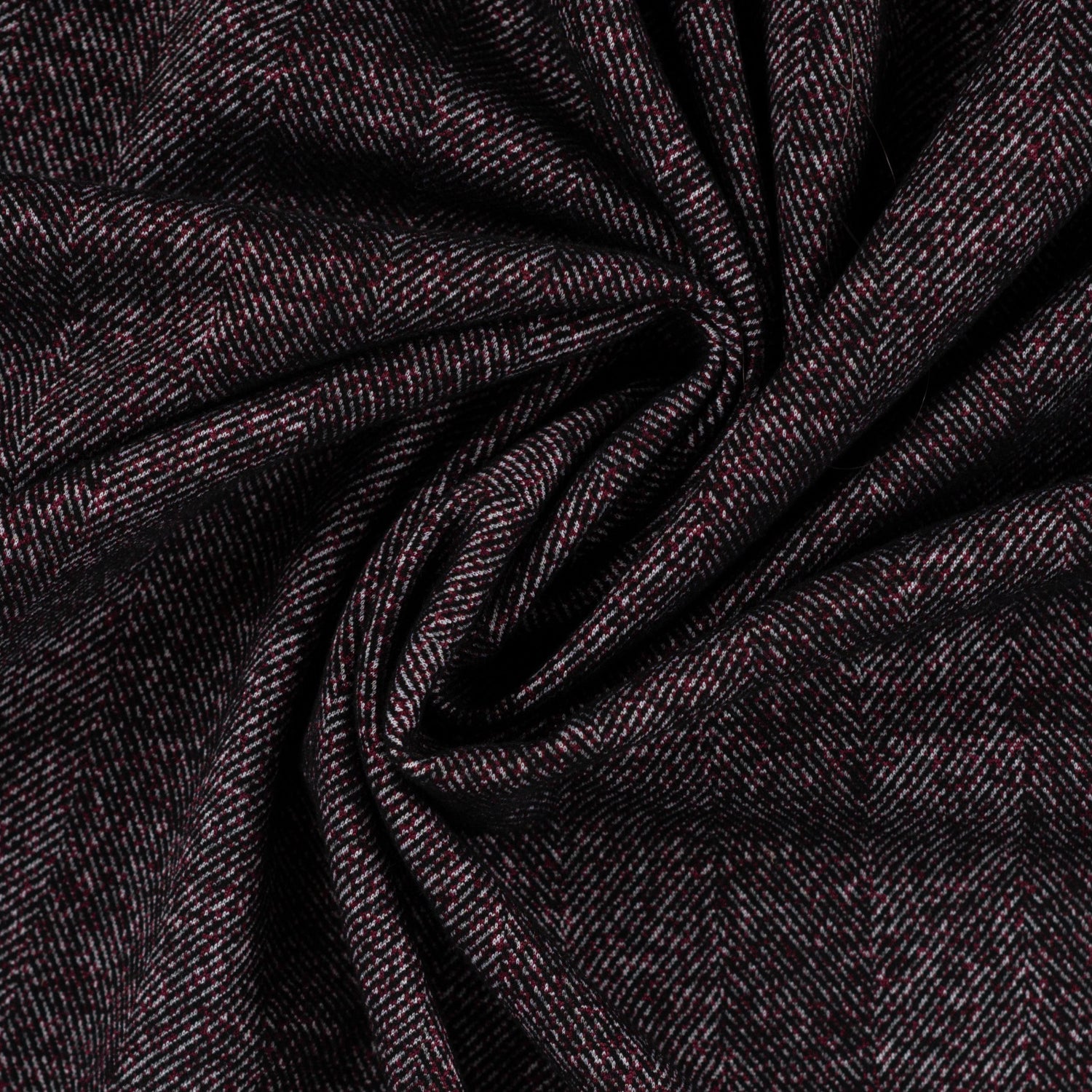 Fiskebeinsmønster Børstet Jacquard -stretch - mørk vinrød