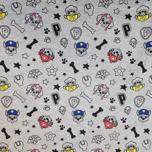 French Terry - Paw Patrol melert grå