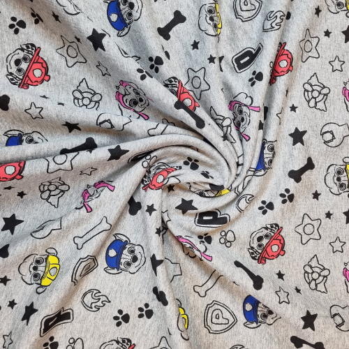 French Terry - Paw Patrol melert grå