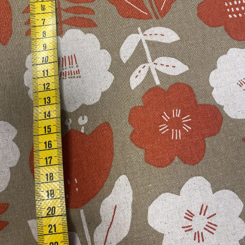 Halvlin - beige med blomster teracotta