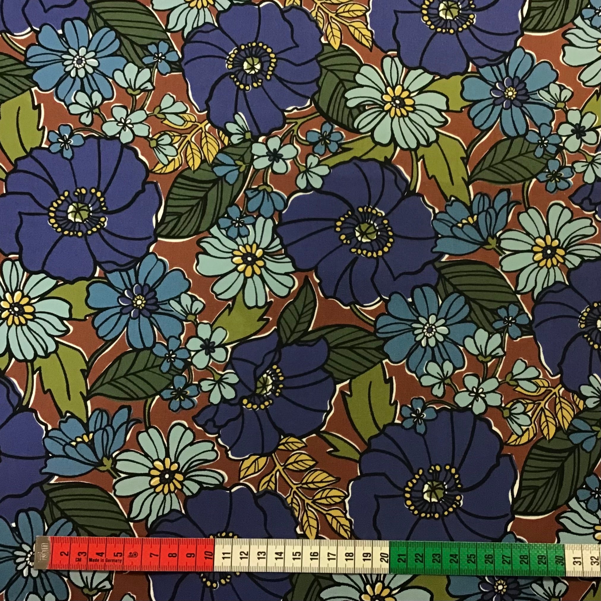 Japansk Kanvas - Store Blomster, Blå