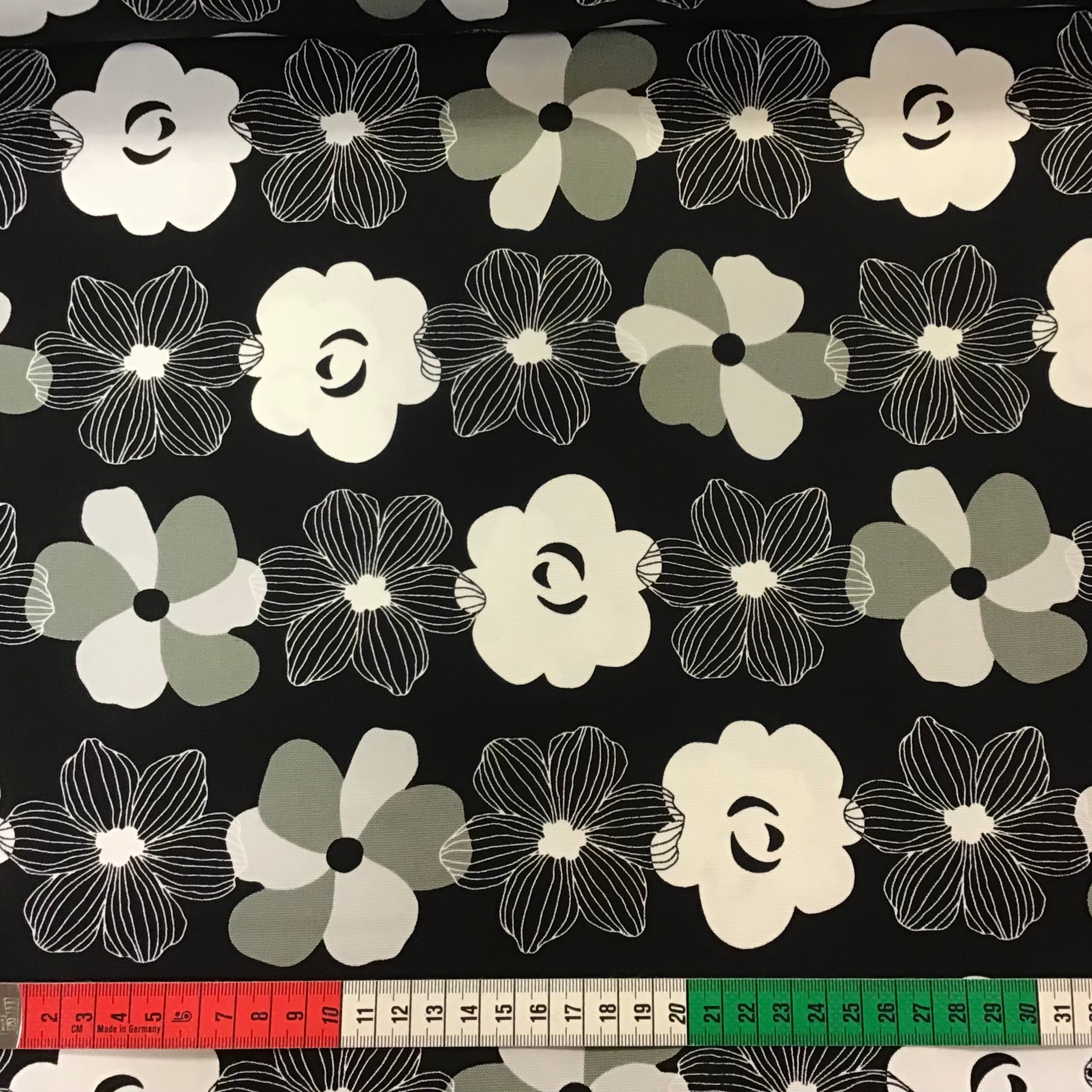 Japansk Kanvas - Svart, Hvite Blomster