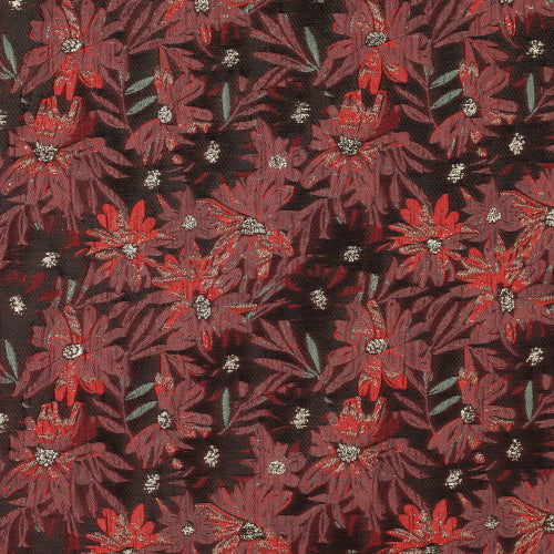 Jacquard - Blomster, Svart og Vinrød