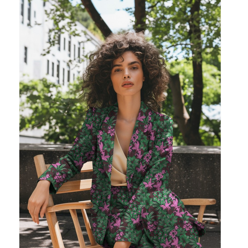 Jacquard - Blomster, mørk grønn