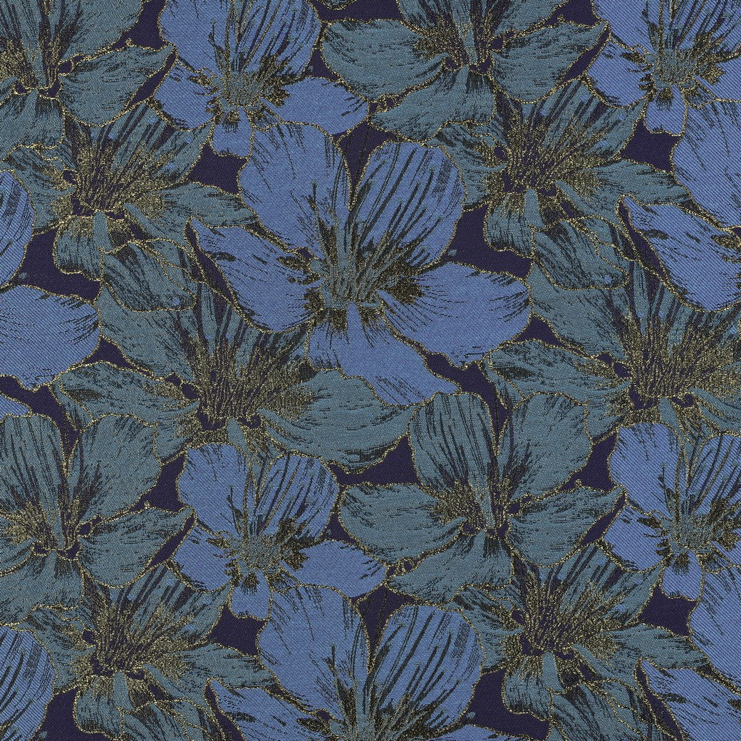 Jacquard / Brokade - Blomster, Blå