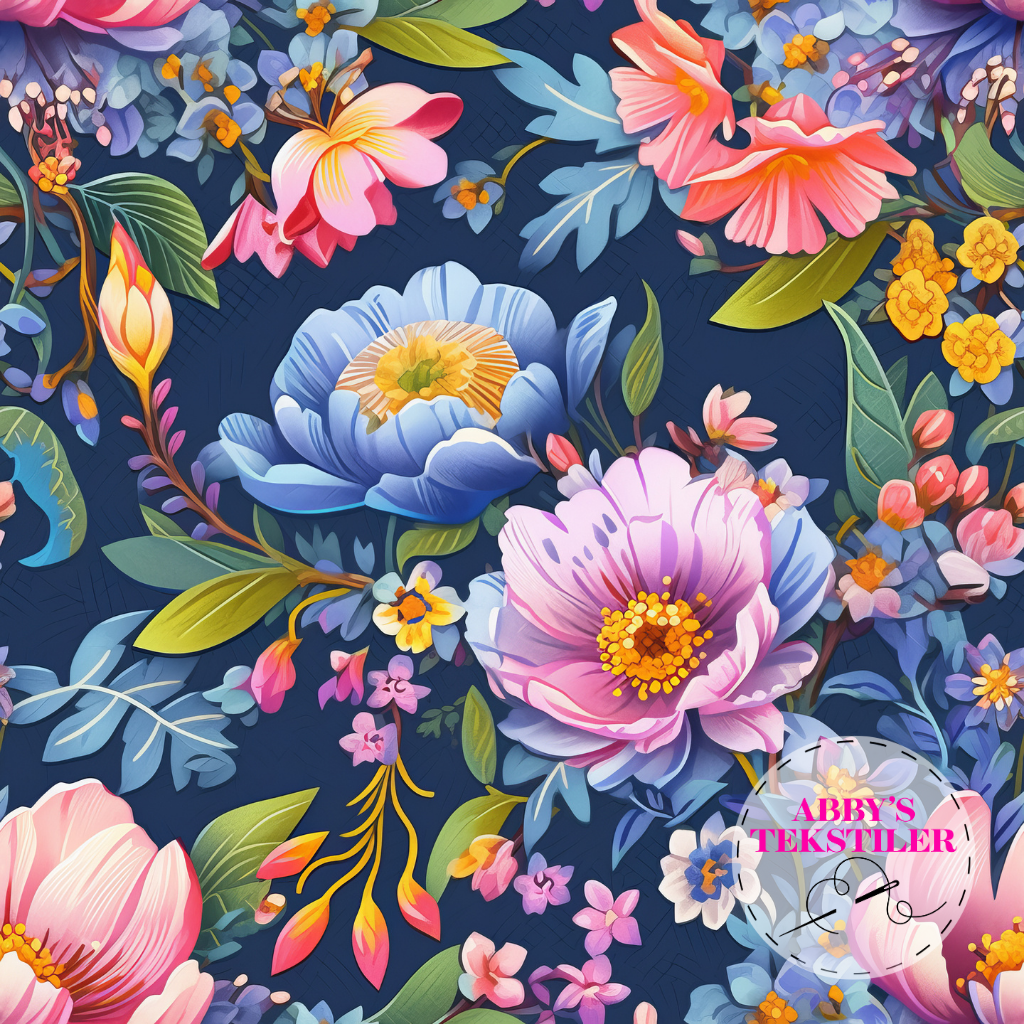 Jersey - Blomster Mørk Blå