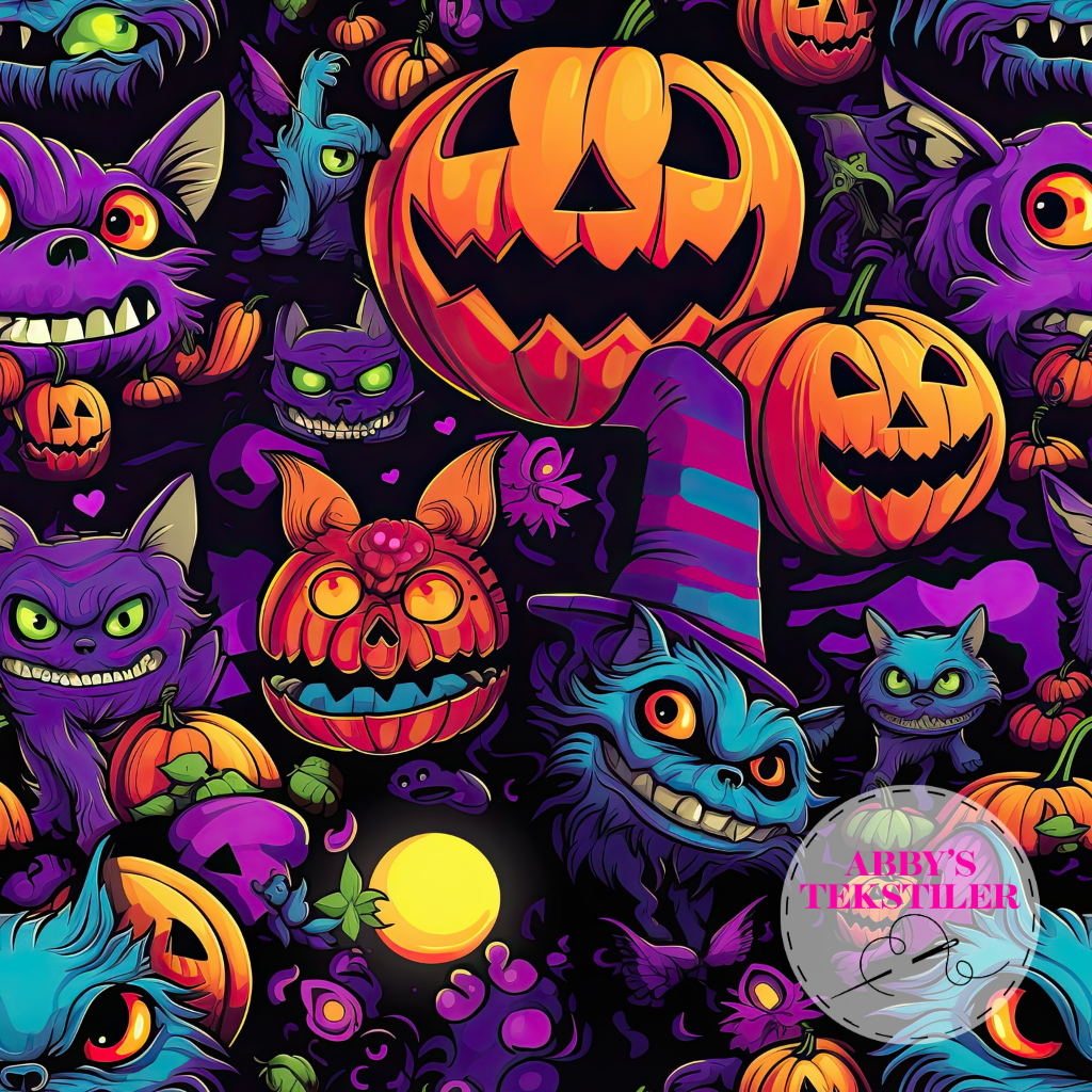 Jersey - Halloween Gresskar og katt, Flerfarget