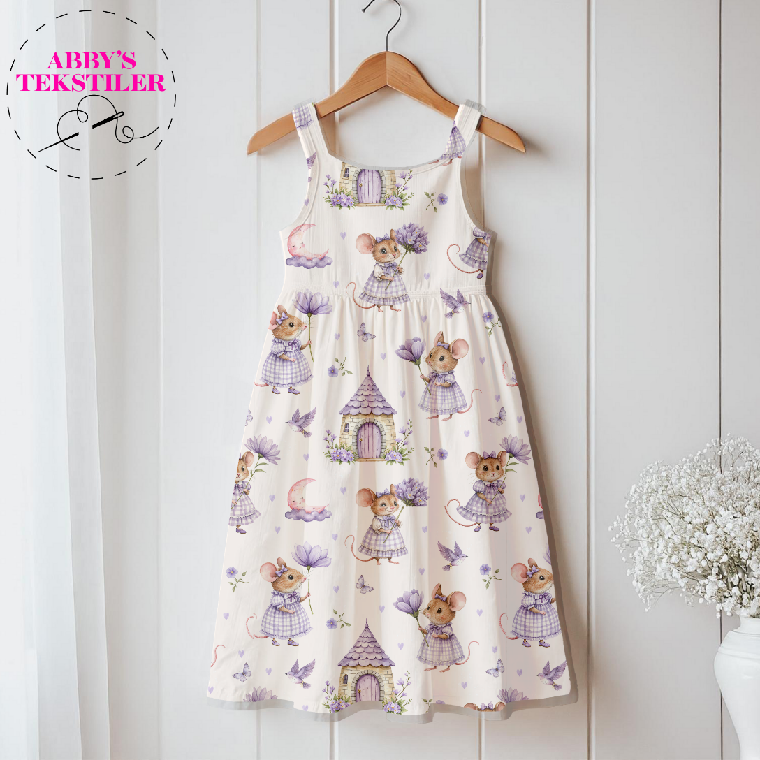 Jersey - Lilla Mus og blomster Offwhite
