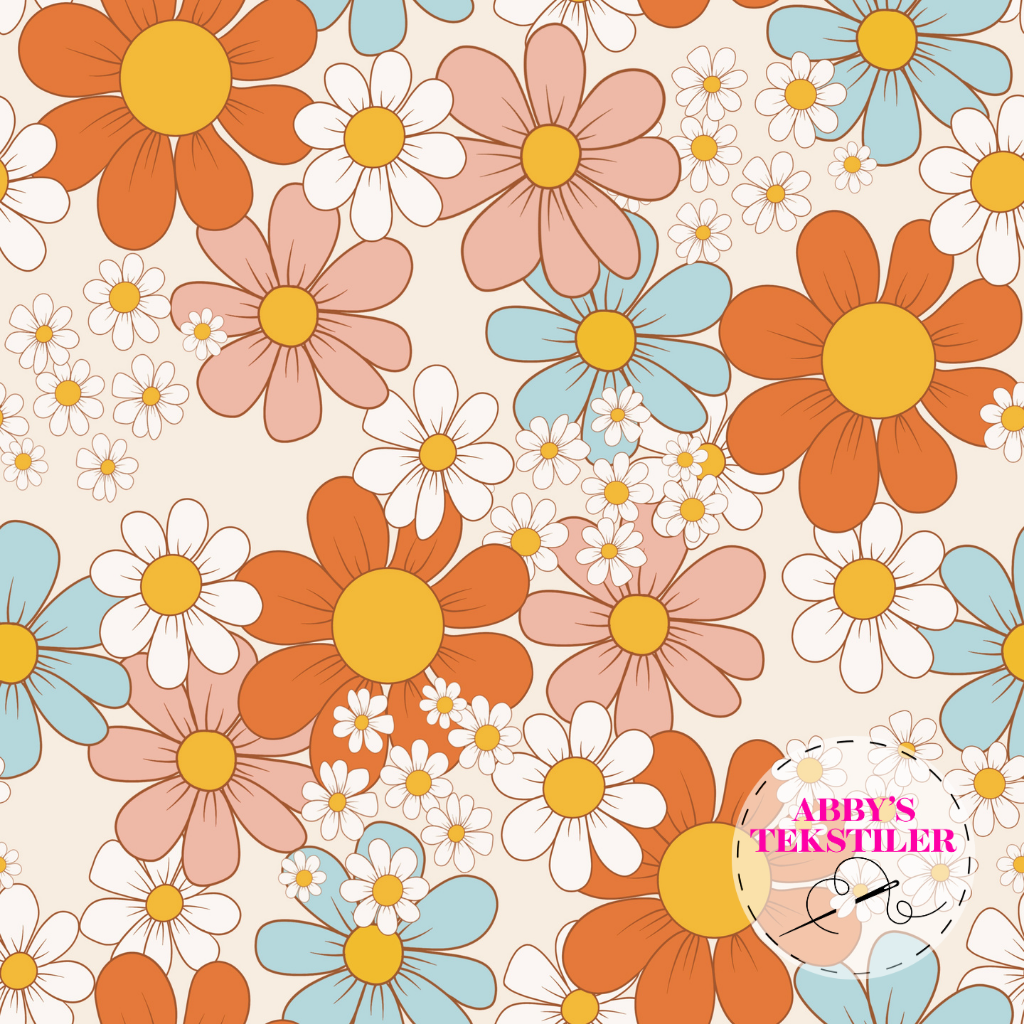 Jersey - Retro Blomster krem