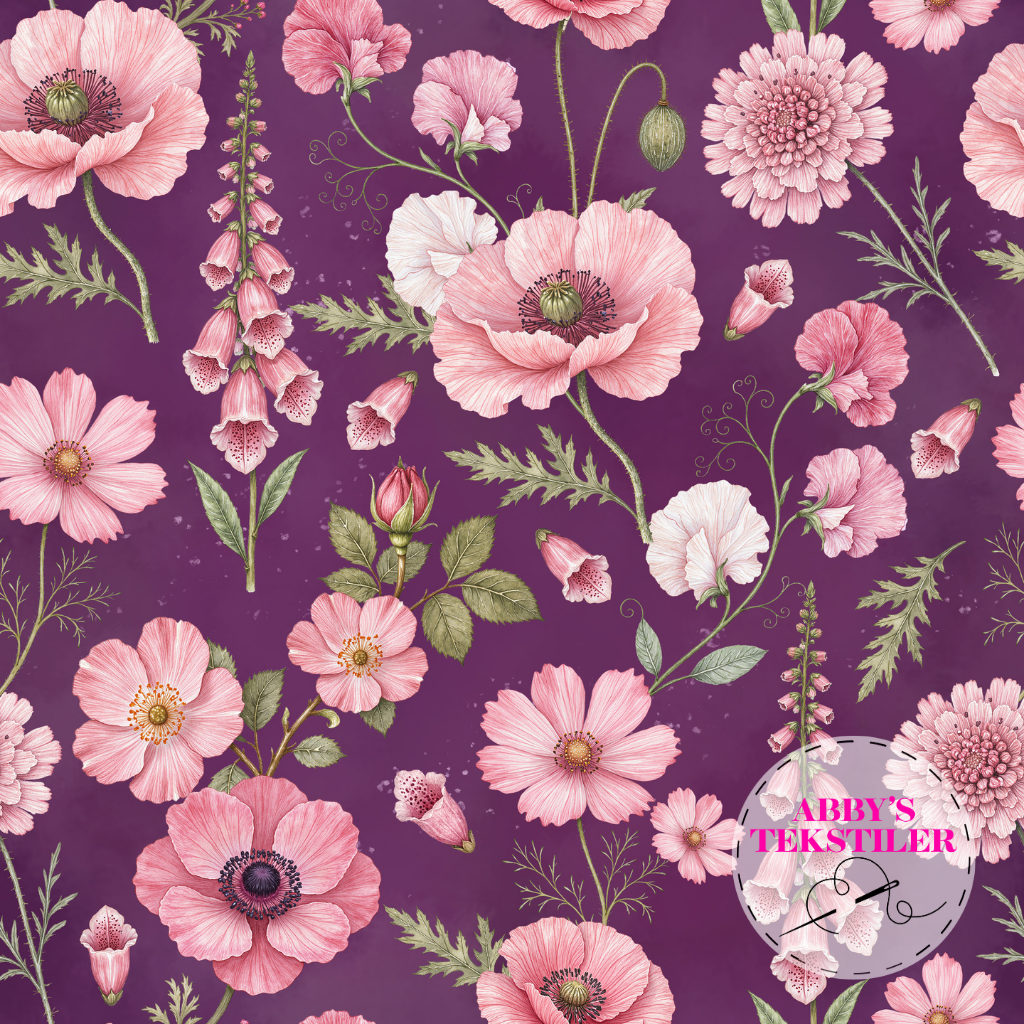 Jersey - Valmuer blomster lilla