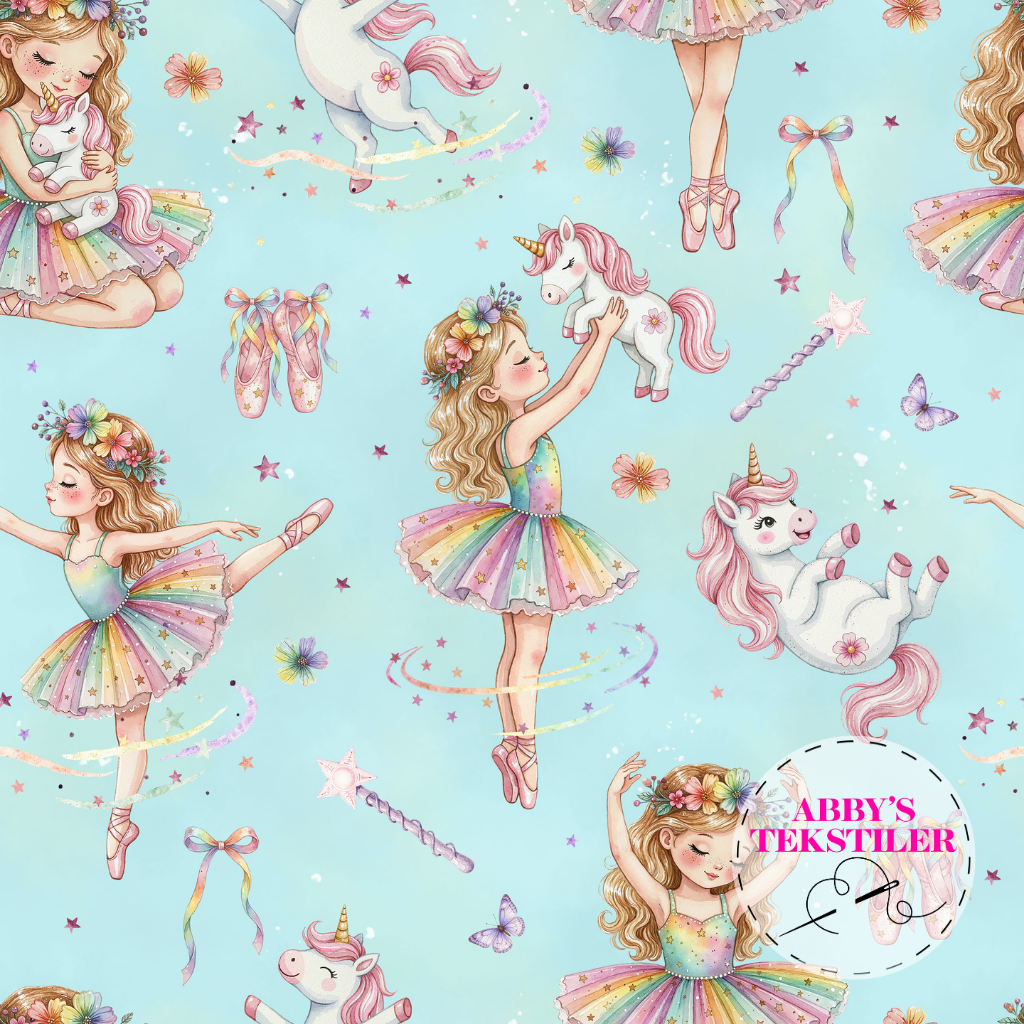 Jersey - Dansing Bellerina og Enhjørninger Turkis Blå