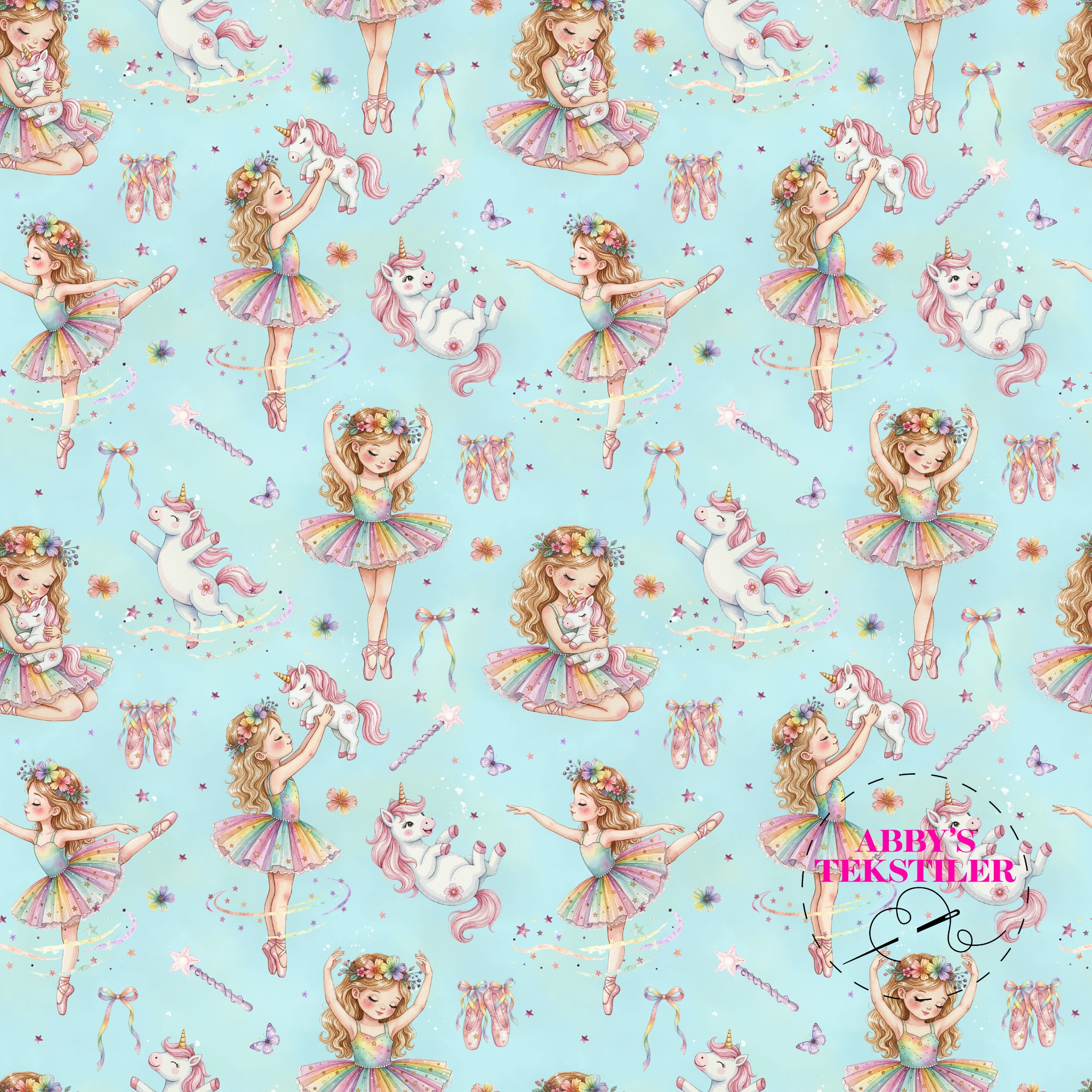 Jersey - Dansing Bellerina og Enhjørninger, Turkis Blå