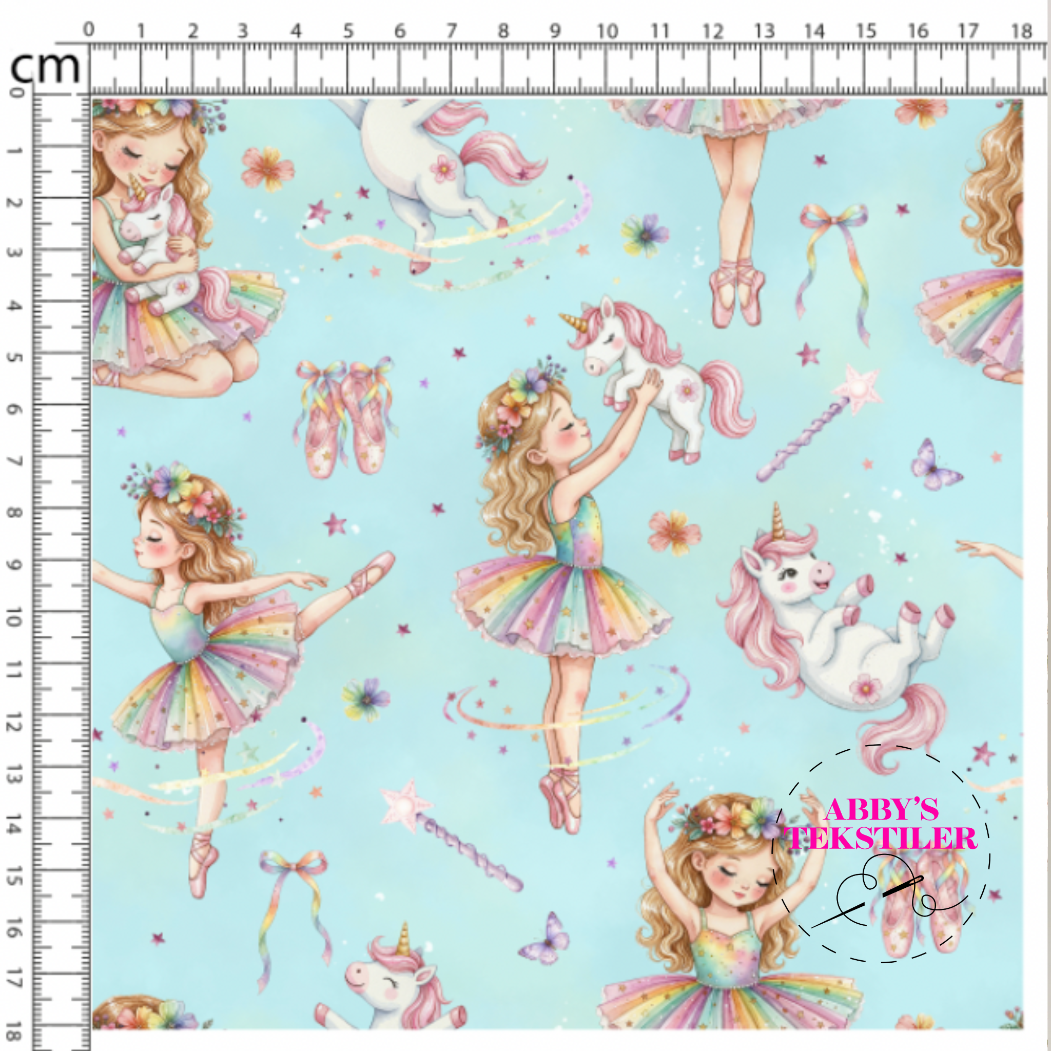Jersey - Dansing Bellerina og Enhjørninger, Turkis Blå