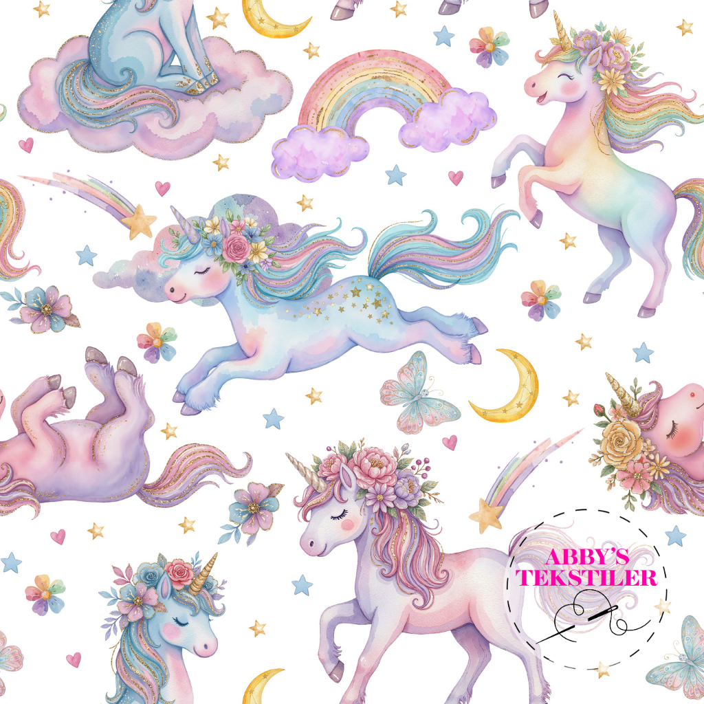 Jersey - Enhjørning og regnbue hvit
