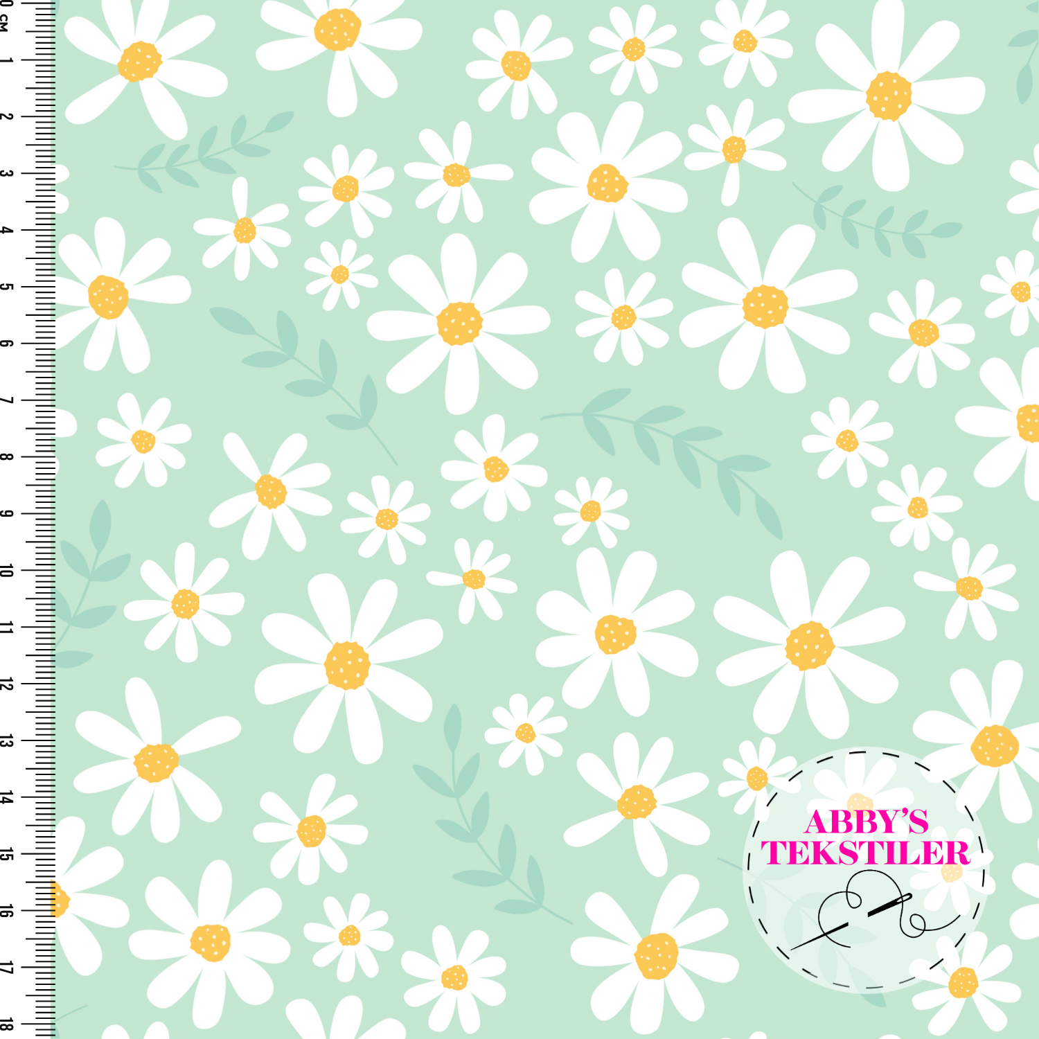 Jersey - Mini daisy blomster mint