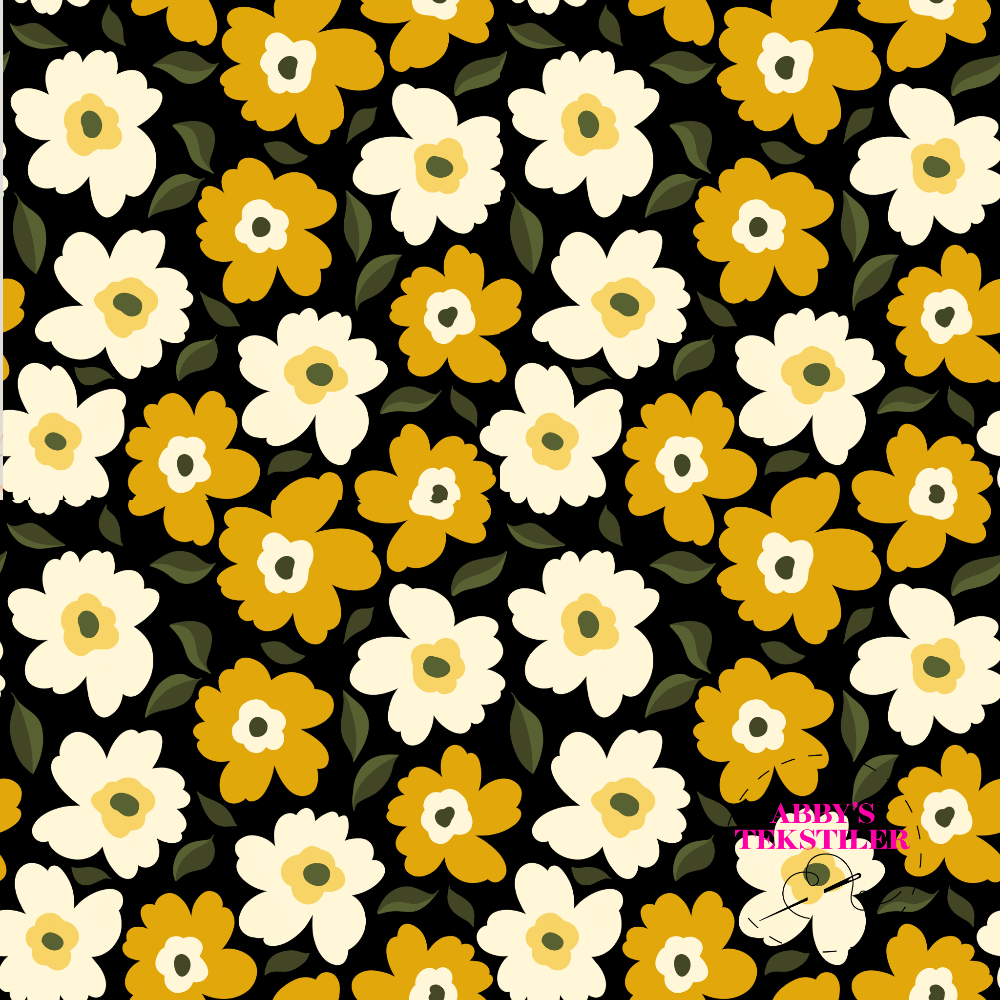 Jersey - Pop Blomster, Svart