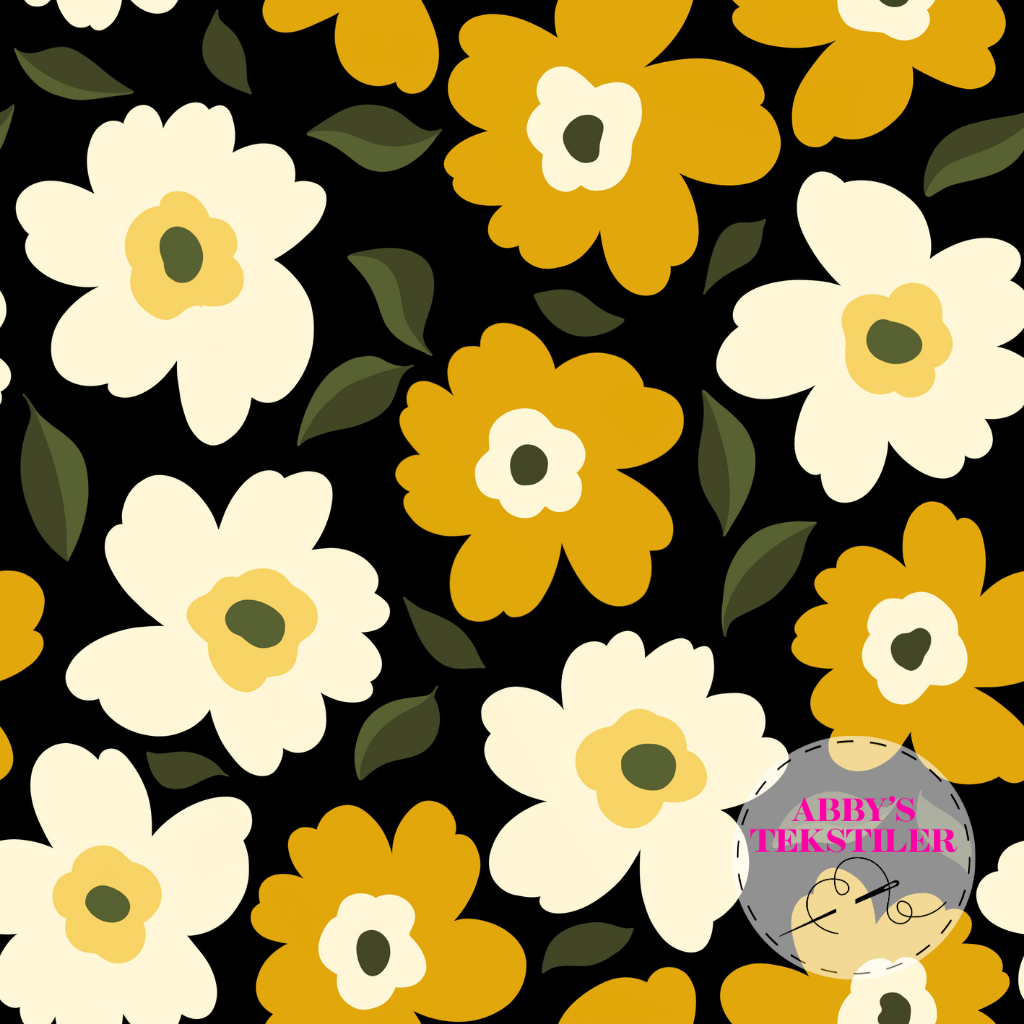 Jersey - Pop Blomster, Svart