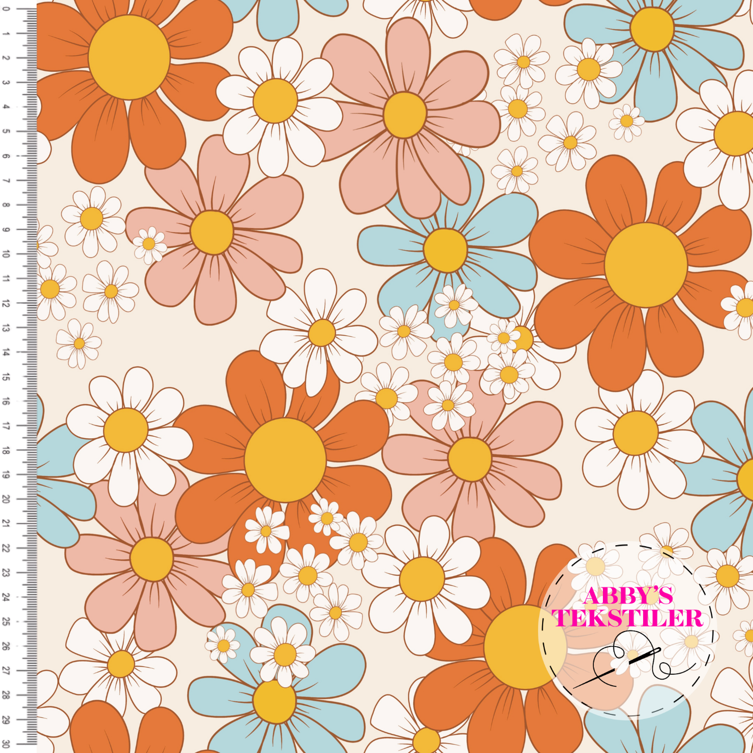Jersey - Retro Blomster krem