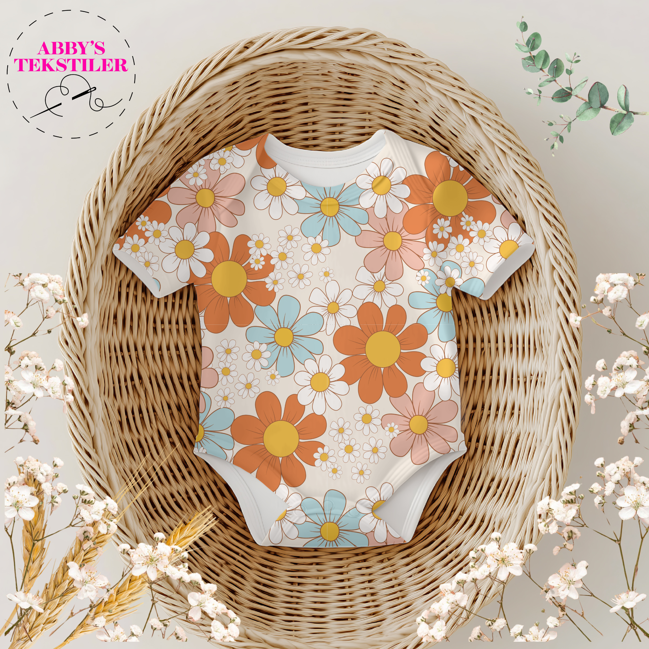 Jersey - Retro Blomster krem