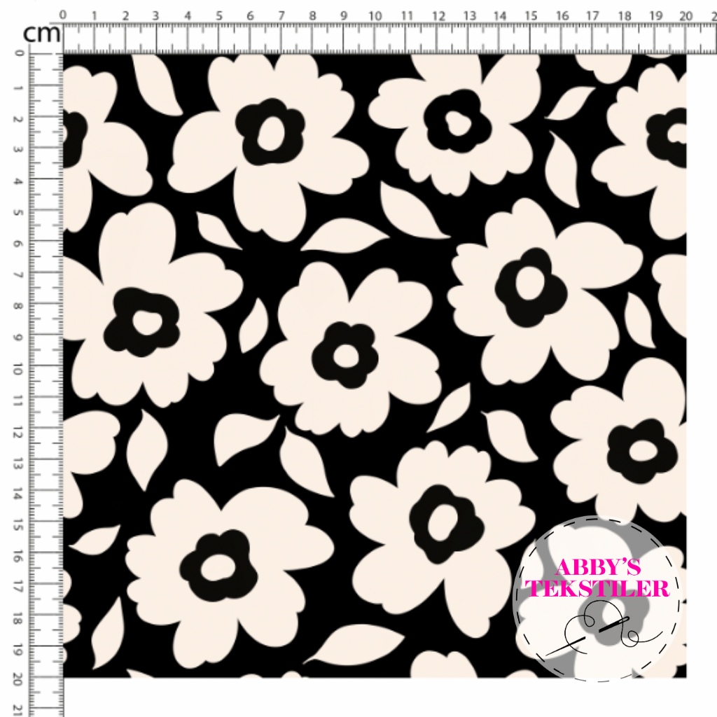 Kanvas - Pop Blomster Svart-Beige