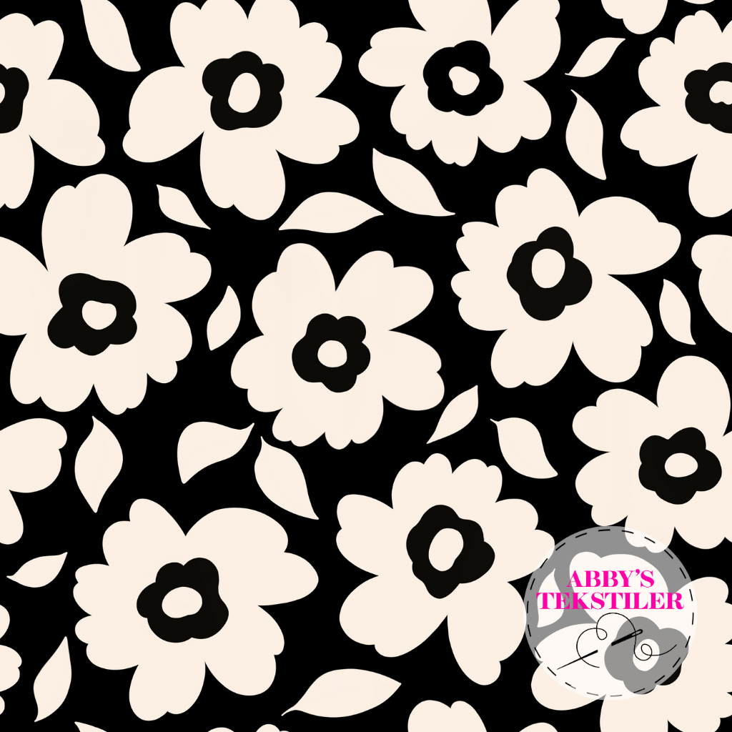 Kanvas - Pop Blomster Svart-Beige