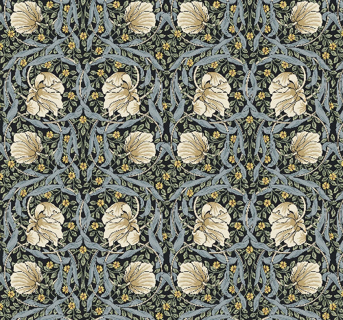 Kanvas - William Morris, Blomster, Svart