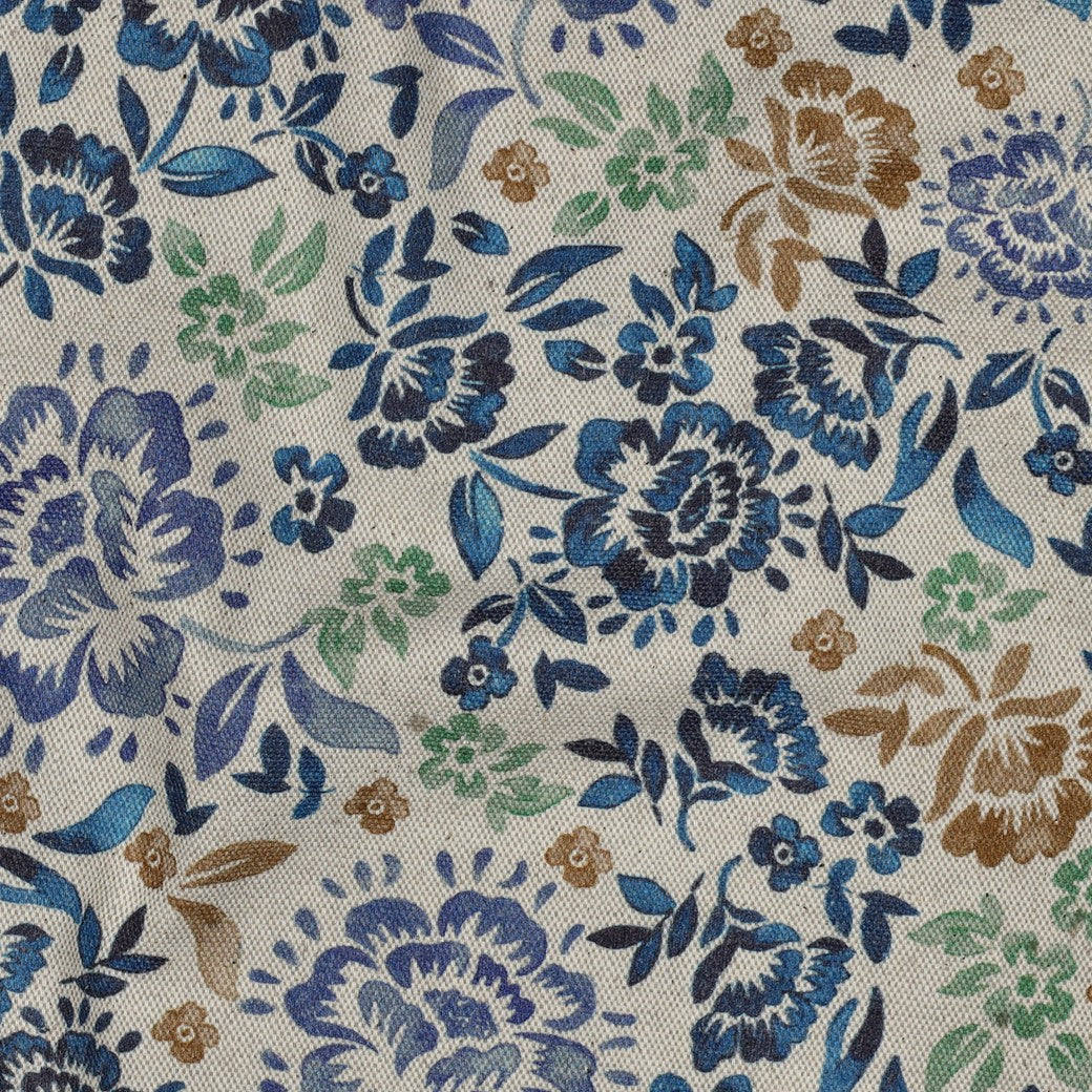 Kanvas Linen look - Digital blå blomster