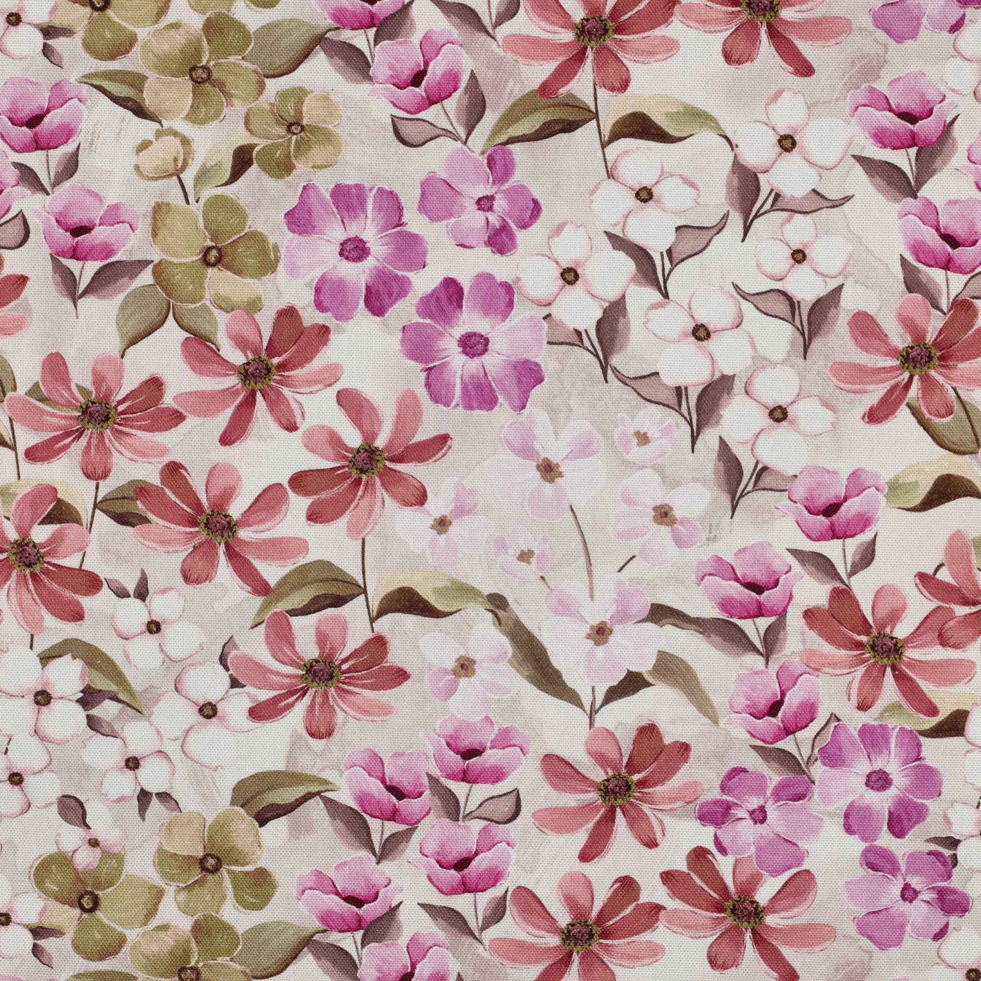 Kanvas Linen look - Digital blomster rosa