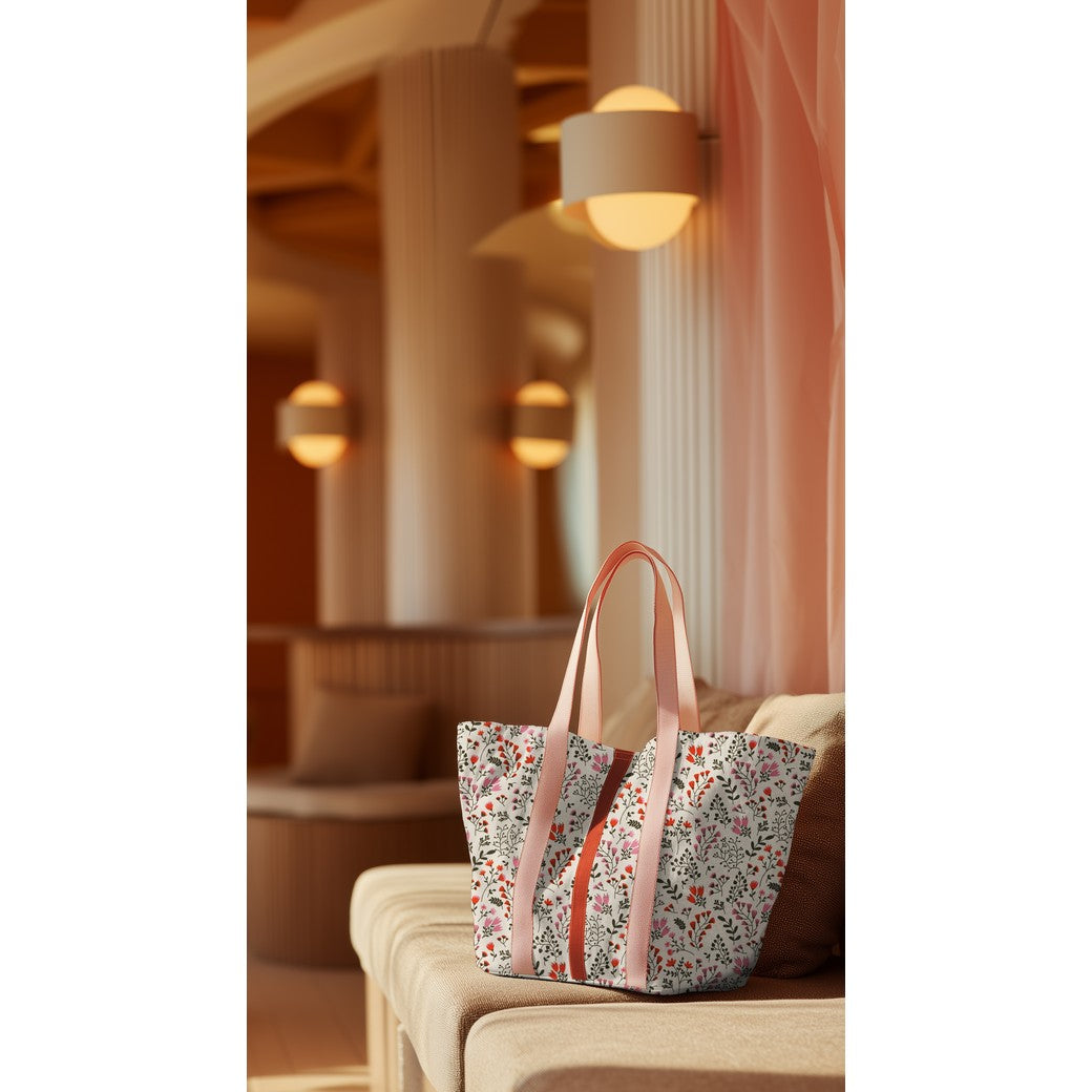 Kanvas Vanntett - Linen look Oker blomster
