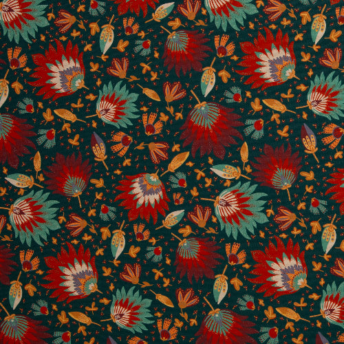 Kanvas bomull - Bold Blooms, petrol