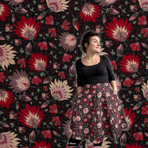Kanvas bomull - Bold Blooms, svart