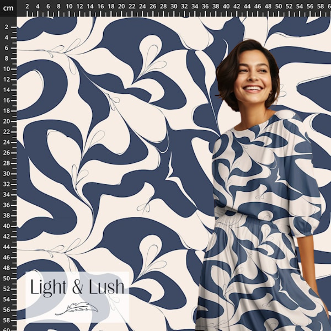 Light & Lush Twill Vevd Viskose - Blå og hvit