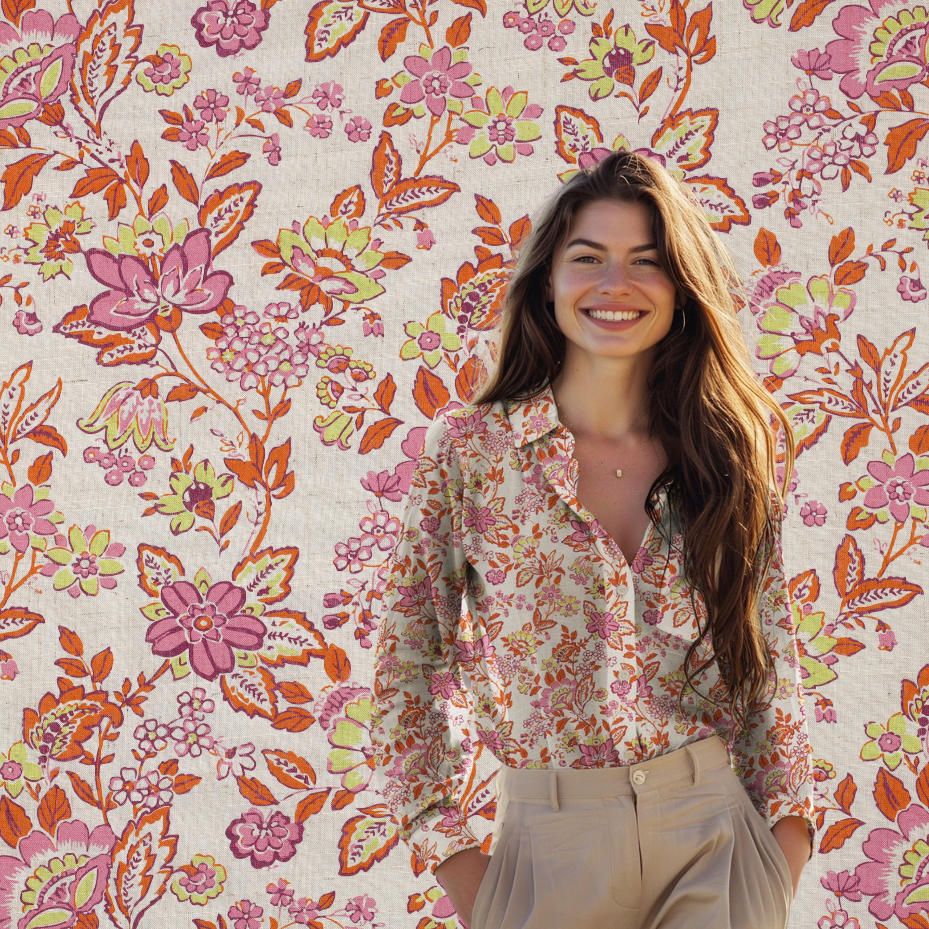 Linen Viskose Yarn Dyed - Blomster